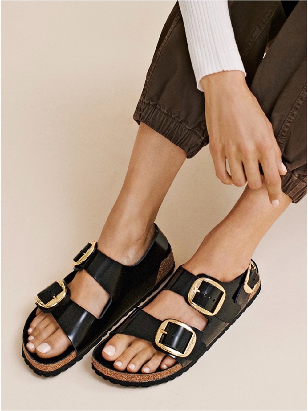 NWT Birkenstock size 39 Milano Big Buckle high shine black sandals - Picture 2 of 13